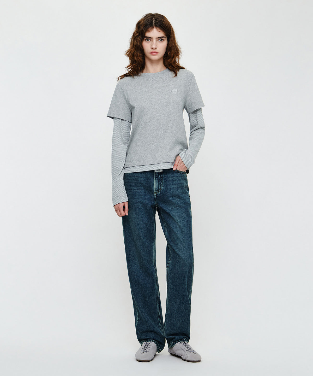 Marithe & Francois Girbaud - Half Sleeve Layered Long Sleeve Tee (Heather Gray) product image 4 | TRAB K-Fashion Australia