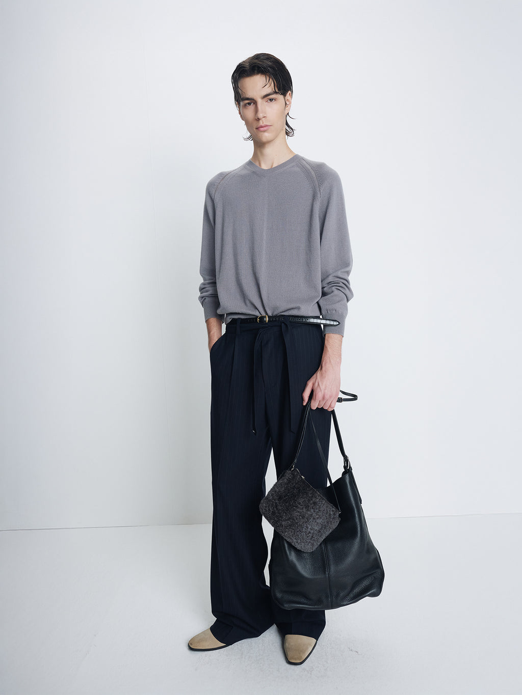 Tonywack - Super Fine Merino Wool Distressed V- Neck Knit (Steel Grey) product image 2 | TRAB K-Fashion Australia