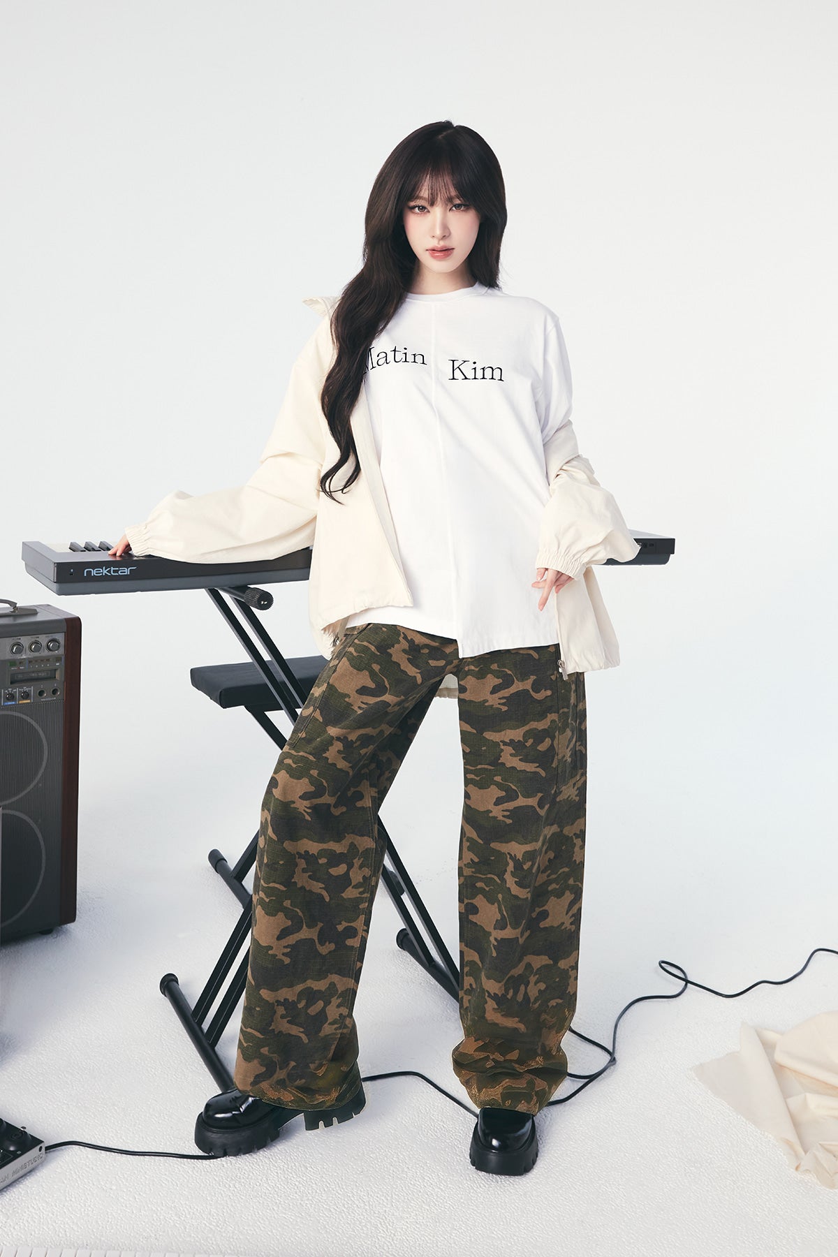 Matin Kim - Drawstring Hem Cargo Pants (Khaki) product image 1 | TRAB K-Fashion Australia