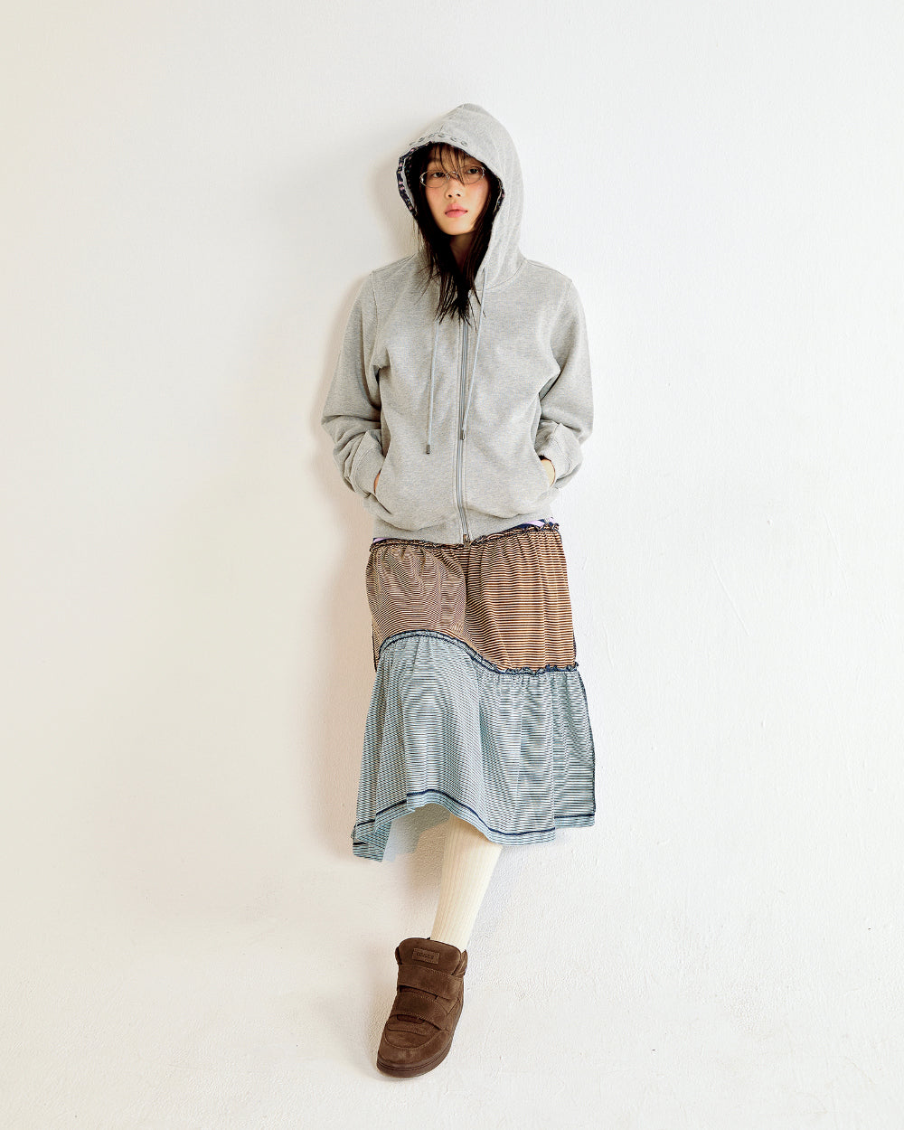 Coyseio - Flower Point Zip-Up Hoodie (Melange Grey) product image 3 | TRAB K-Fashion Australia