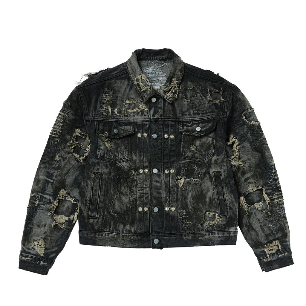 Thug Club - Hard-Washed Damaged Denim Jacket (Black) product image 1 | TRAB K-Fashion Australia
