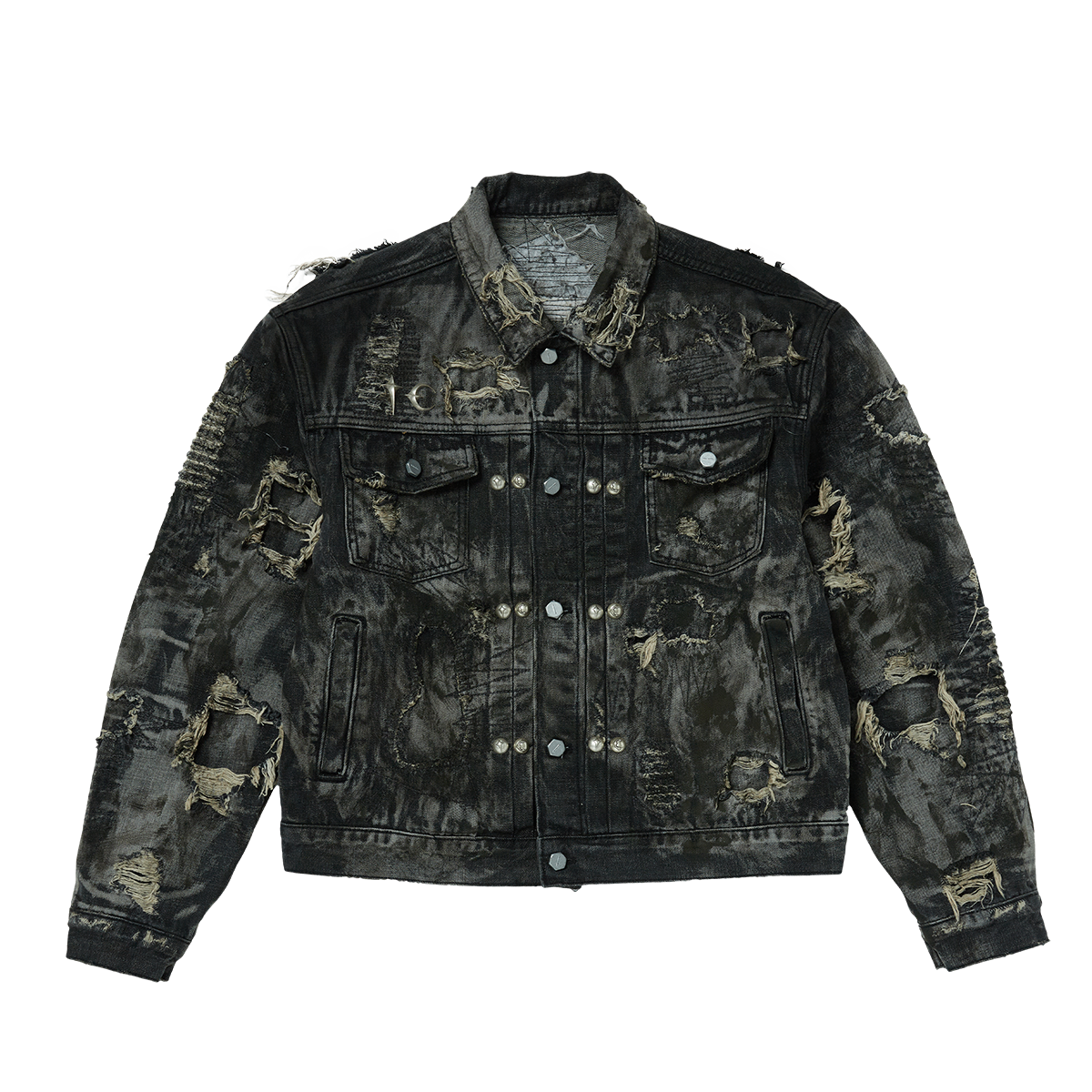 Thug Club - Hard-Washed Damaged Denim Jacket (Black) product image 1 | TRAB K-Fashion Australia