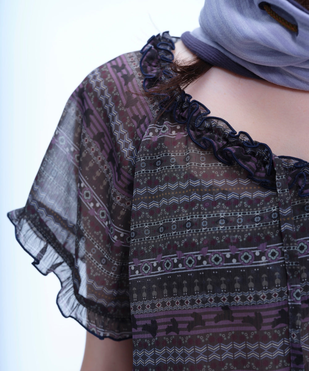 Coyseio - Chiffon Shirring One Piece (Purple Brown) product image 10 | TRAB K-Fashion Australia