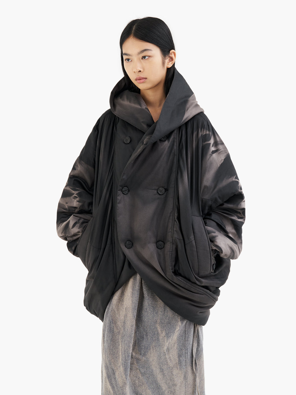 Jiyong Kim - Sun-Bleached Draped Insulated Jacket (Black) product image 6 | TRAB K-Fashion Australia