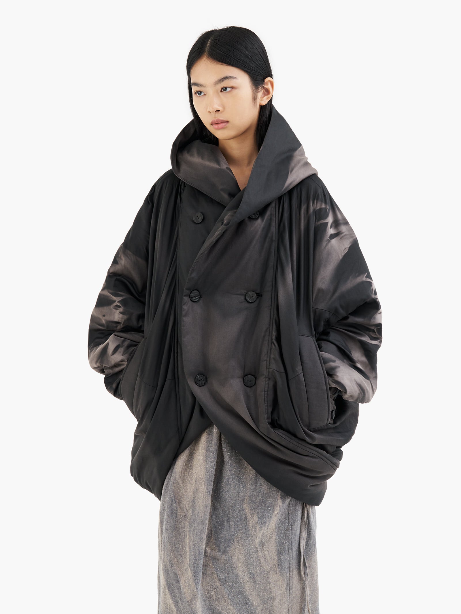 Jiyong Kim - Sun-Bleached Draped Insulated Jacket (Black) product image 6 | TRAB K-Fashion Australia