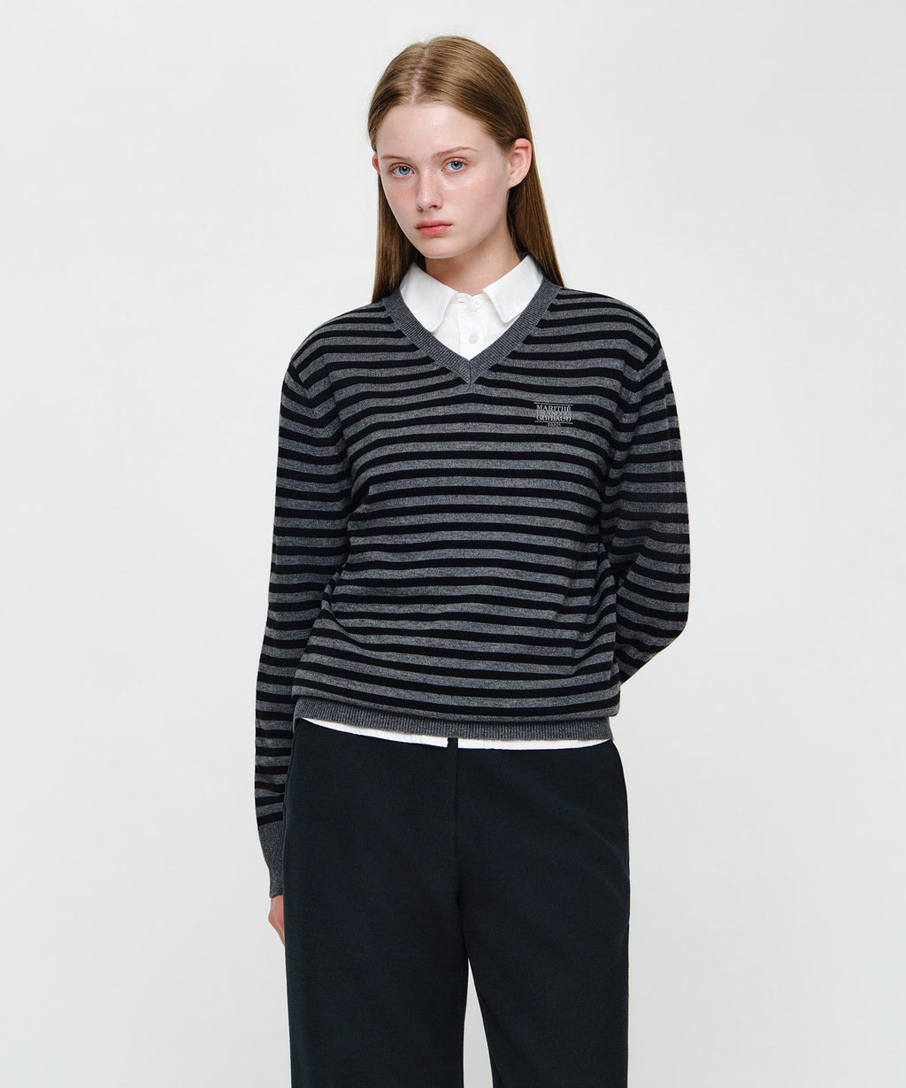 Marithe & Francois Girbaud - Micro Classic Logo V-neck Knit (Charcoal) product image 1 | TRAB K-Fashion Australia