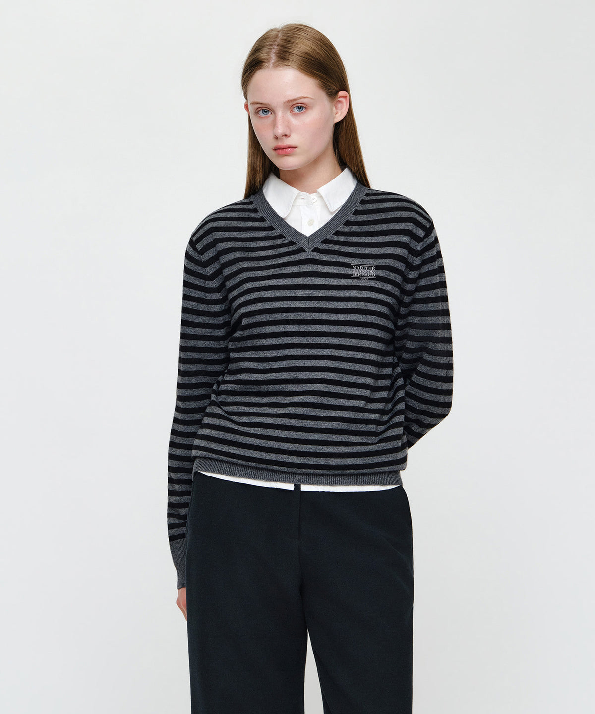 Marithe & Francois Girbaud - Micro Classic Logo V-neck Knit (Charcoal) product image 1 | TRAB K-Fashion Australia