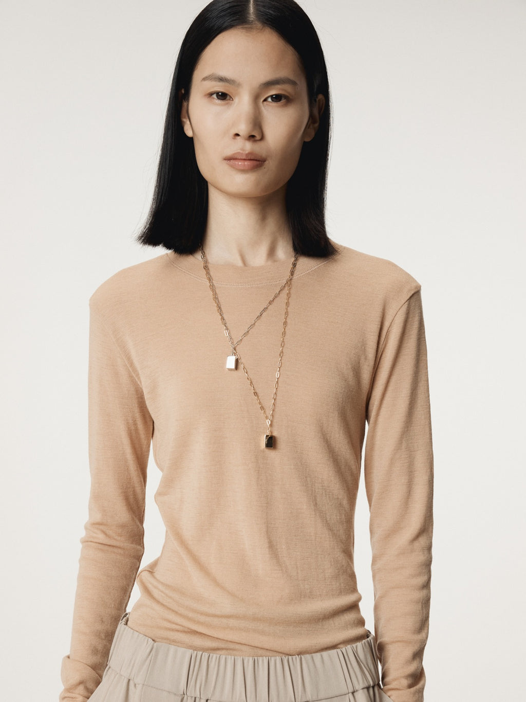 Recto - Slim Fit Wool Jersey T-Shirt (Beige) product image 1 | TRAB K-Fashion Australia