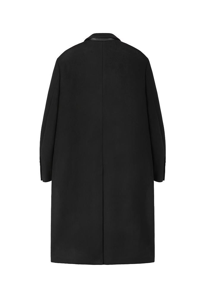 Art if acts - Leather Collar Double-Breasted Coat (Black) product image 8 | TRAB K-Fashion Australia