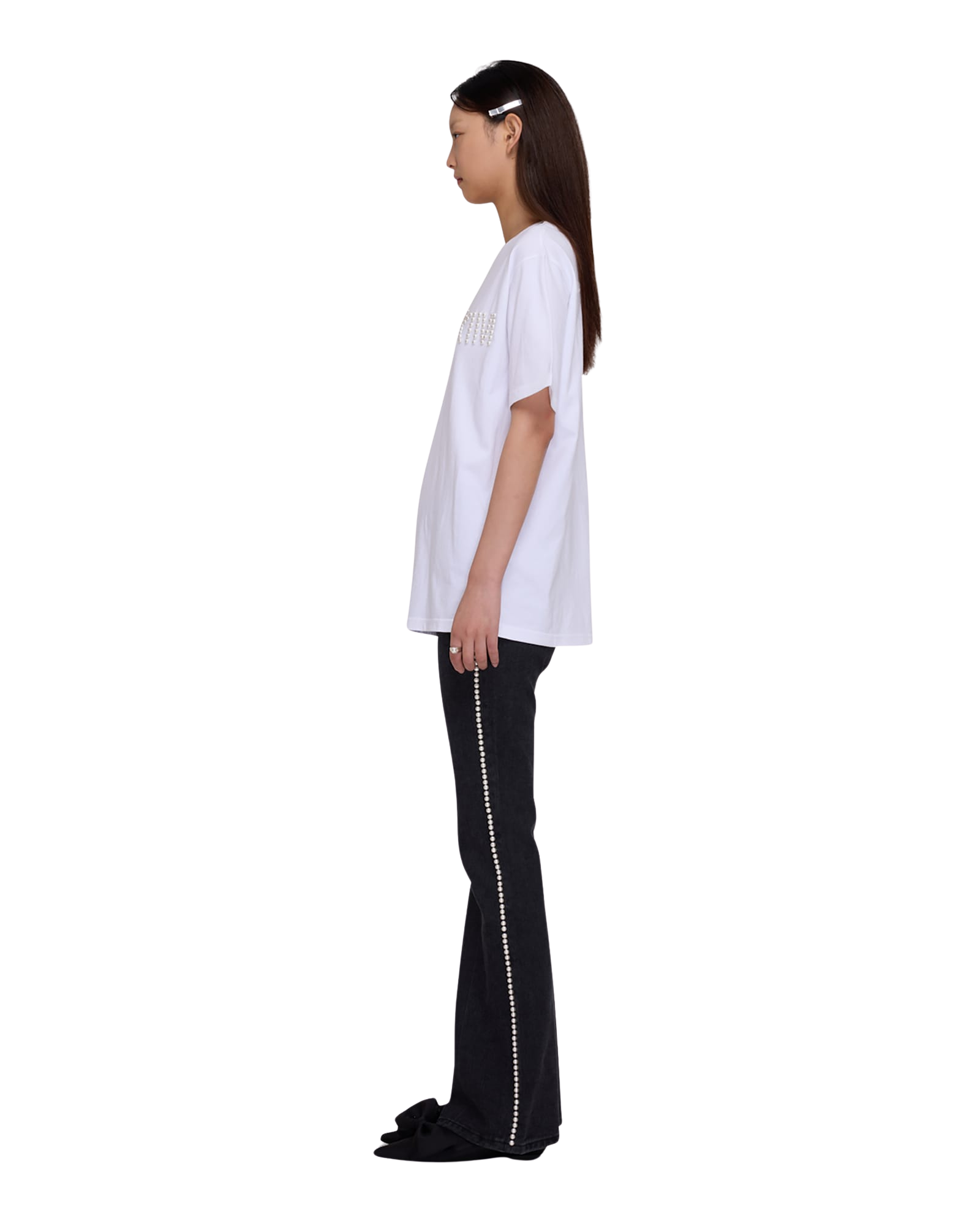 Kimhe Kim - Pearl Embellished Flare Jeans (Black) product image 3 | TRAB K-Fashion Australia