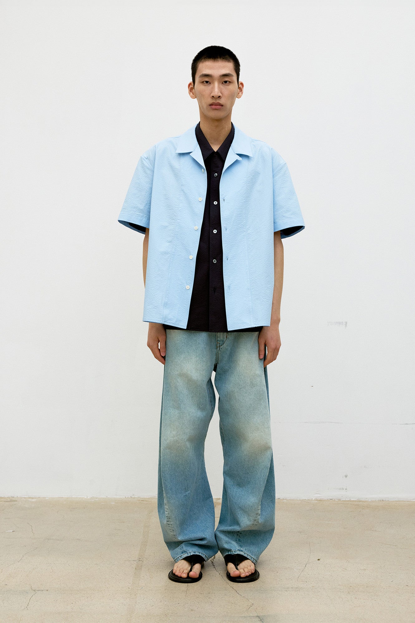 Coor - Panel Line Camp Collar Half Shirt (Sky Blue) product image 2 | TRAB K-Fashion Australia