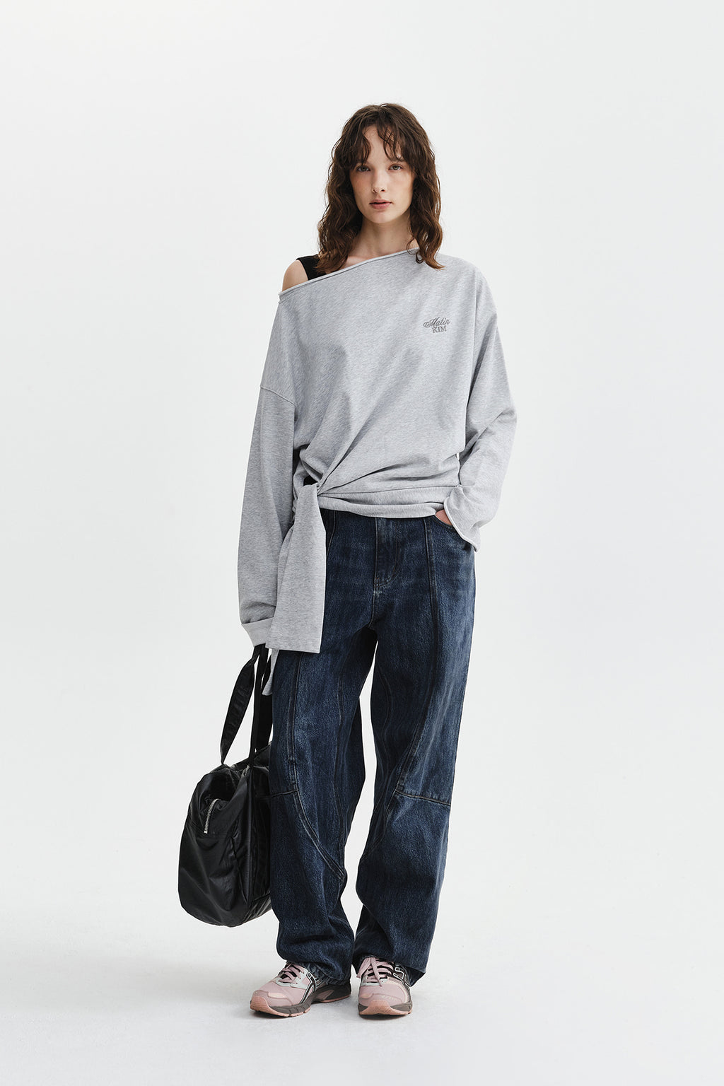 Matin Kim - Back Logo Raw Cut Boat Neck Top (Grey) product image 10 | TRAB K-Fashion Australia