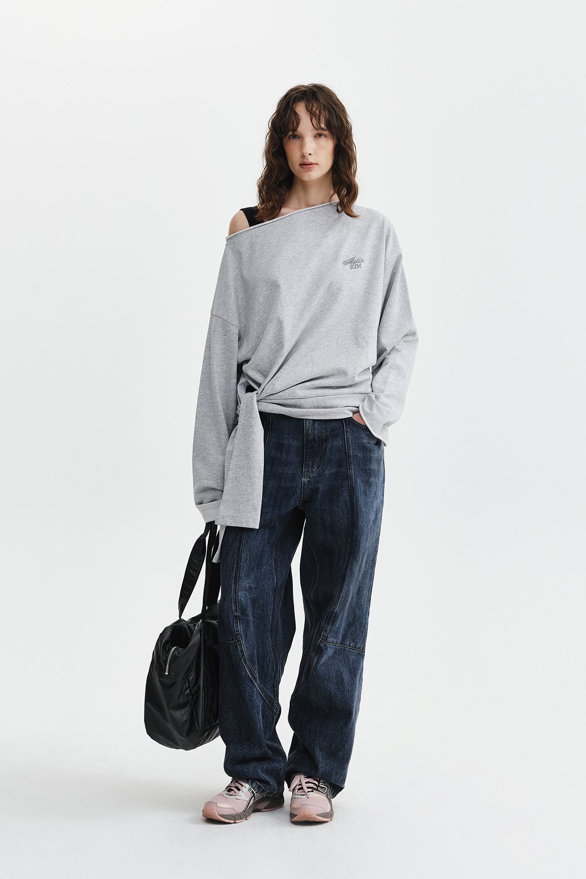 Matin Kim - Back Logo Raw Cut Boat Neck Top (Grey) product image 10 | TRAB K-Fashion Australia