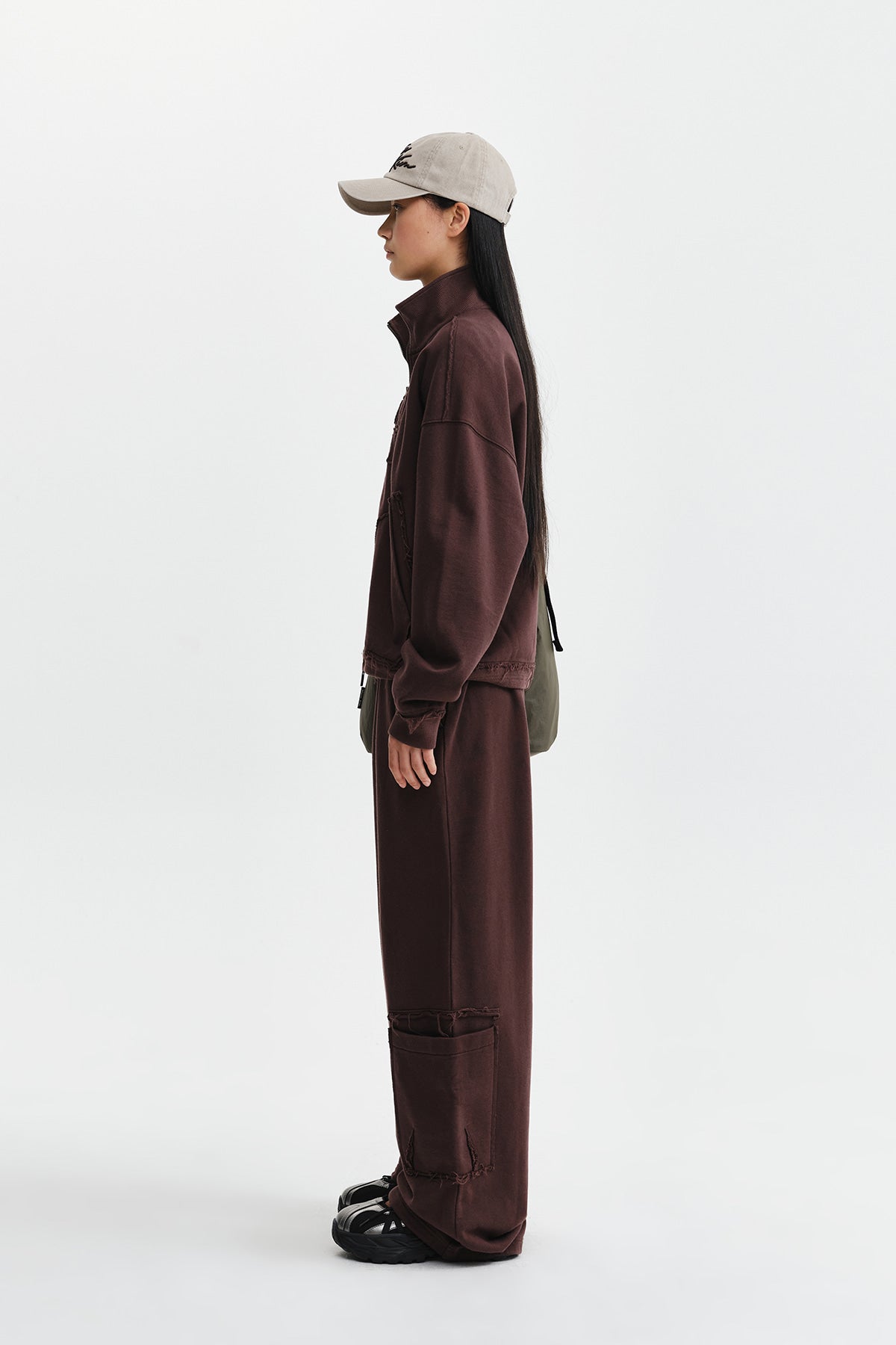 Matin Kim - [Pre-Order – Ships August 24] Mixed Waffle Foldover Waist Jersey Pants (Brown) product image 7 | TRAB K-Fashion Australia