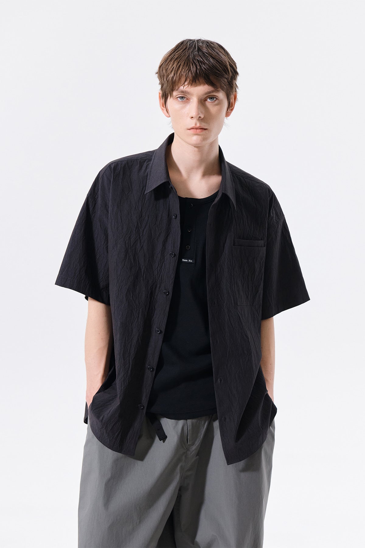 Matin Kim - Small Logo Over Fit Shirt (Charcoal) product image 11 | TRAB K-Fashion Australia