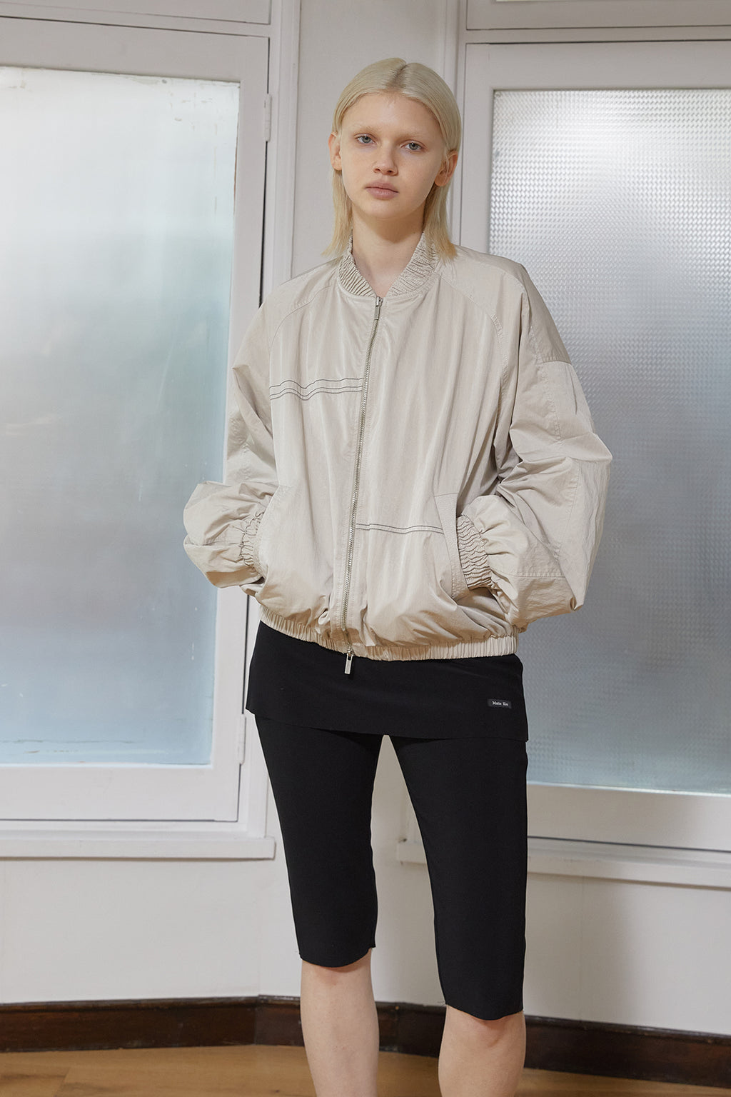 Matin Kim - Washed Volume Bomber Jumper (Beige) product image 9 | TRAB K-Fashion Australia
