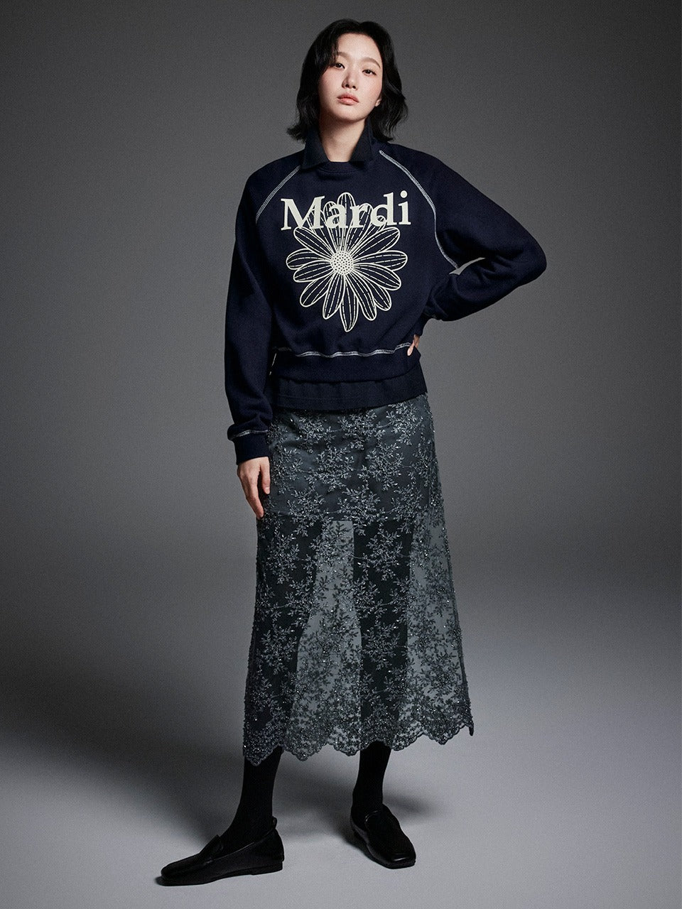 Mardi Mercredi - Sequin Layered Skirt Lace (Khaki) product image 1 | TRAB K-Fashion Australia