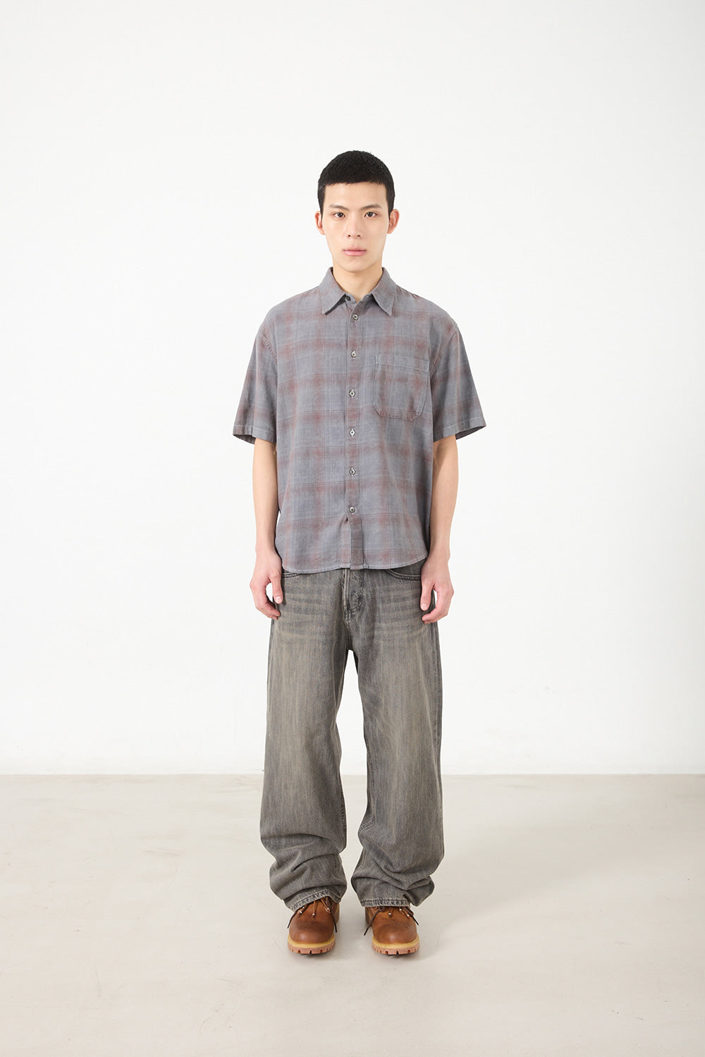 Hatchingroom - Arrow Shirt Over Dyed Bleached Check (Grey) product image 8 | TRAB K-Fashion Australia