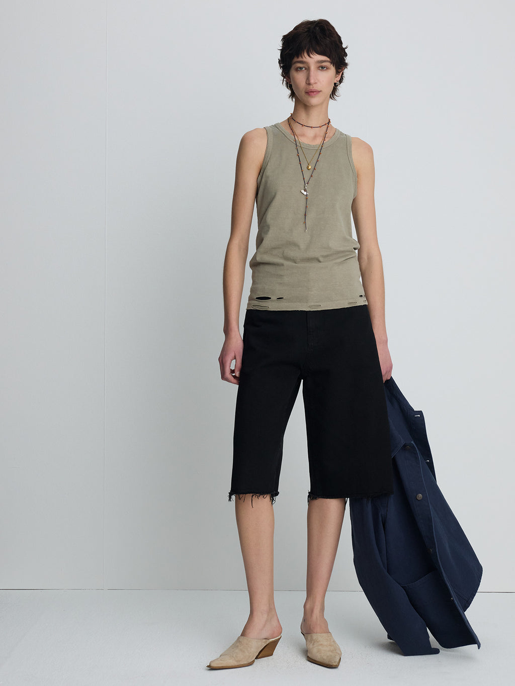 Tonywack - Hand-Distressed Regural Tank Top (Pale Olive) product image 1 | TRAB K-Fashion Australia