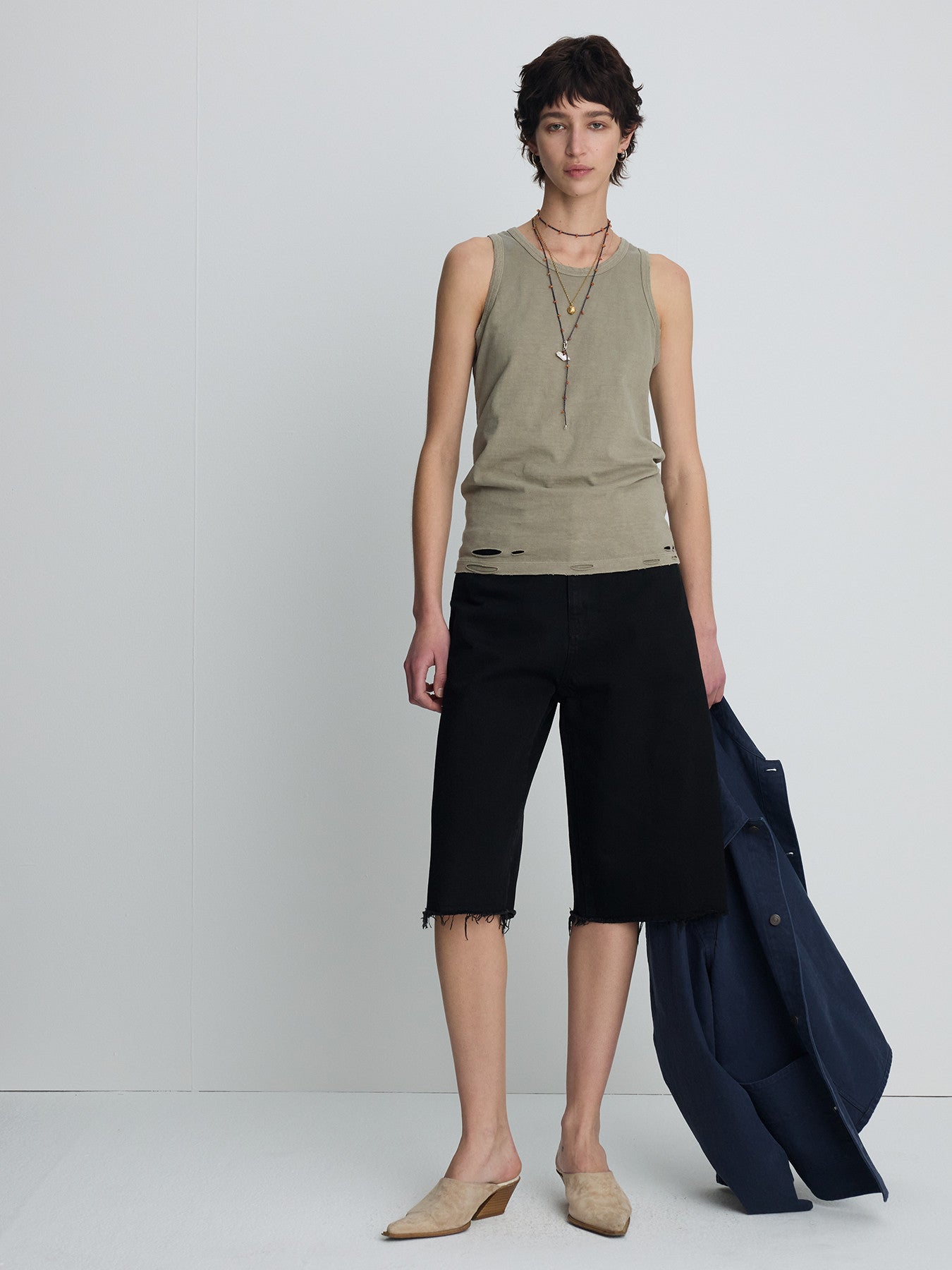 Tonywack - Hand-Distressed Regural Tank Top (Pale Olive) product image 1 | TRAB K-Fashion Australia