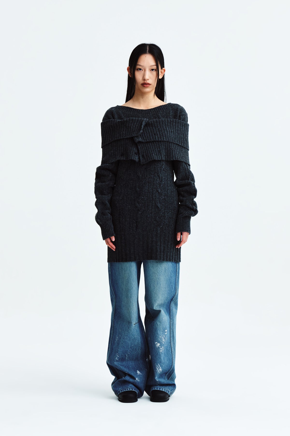 Matin Kim - Button Point Shawl Knit Muffler (Charcoal) product image 9 | TRAB K-Fashion Australia