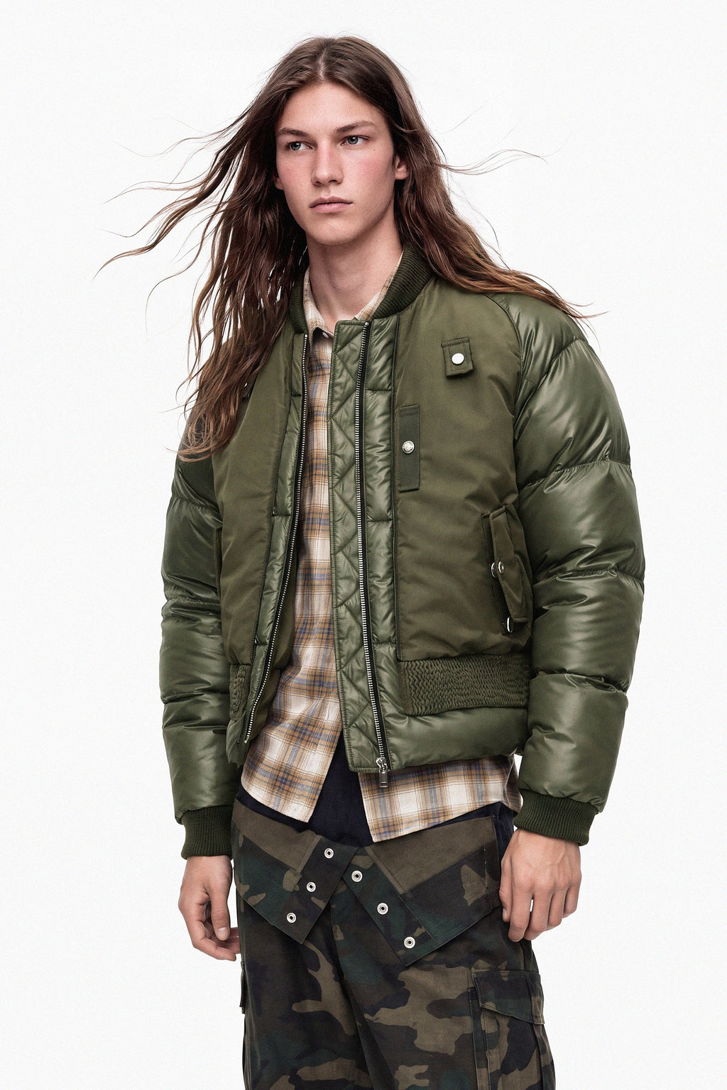 Andersson Bell - Unisex Bomber Layered Down Jacket (Khaki) product image 1 | TRAB K-Fashion Australia