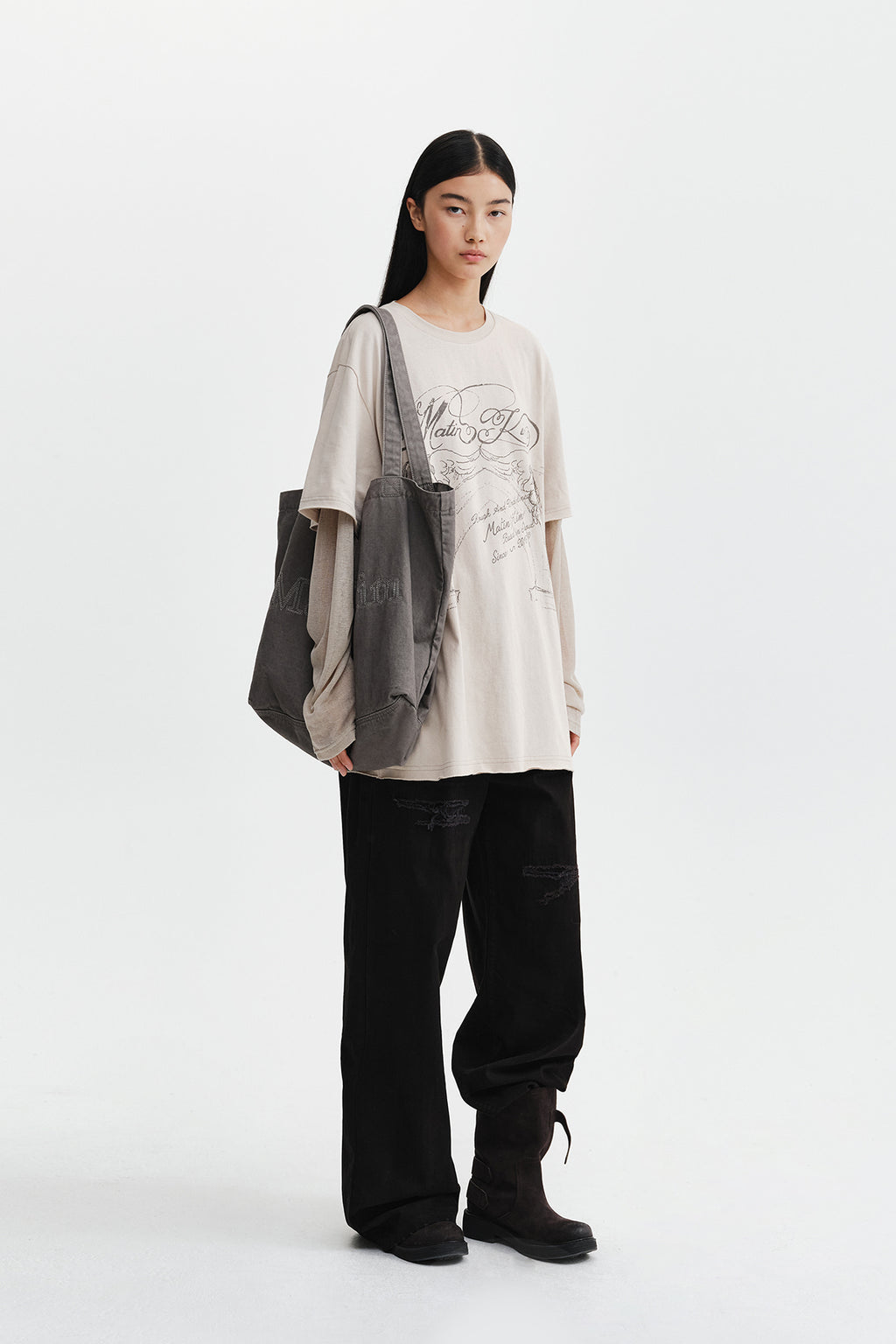 Matin Kim - Graffiti Artwork Layered Top (Beige) product image 10 | TRAB K-Fashion Australia