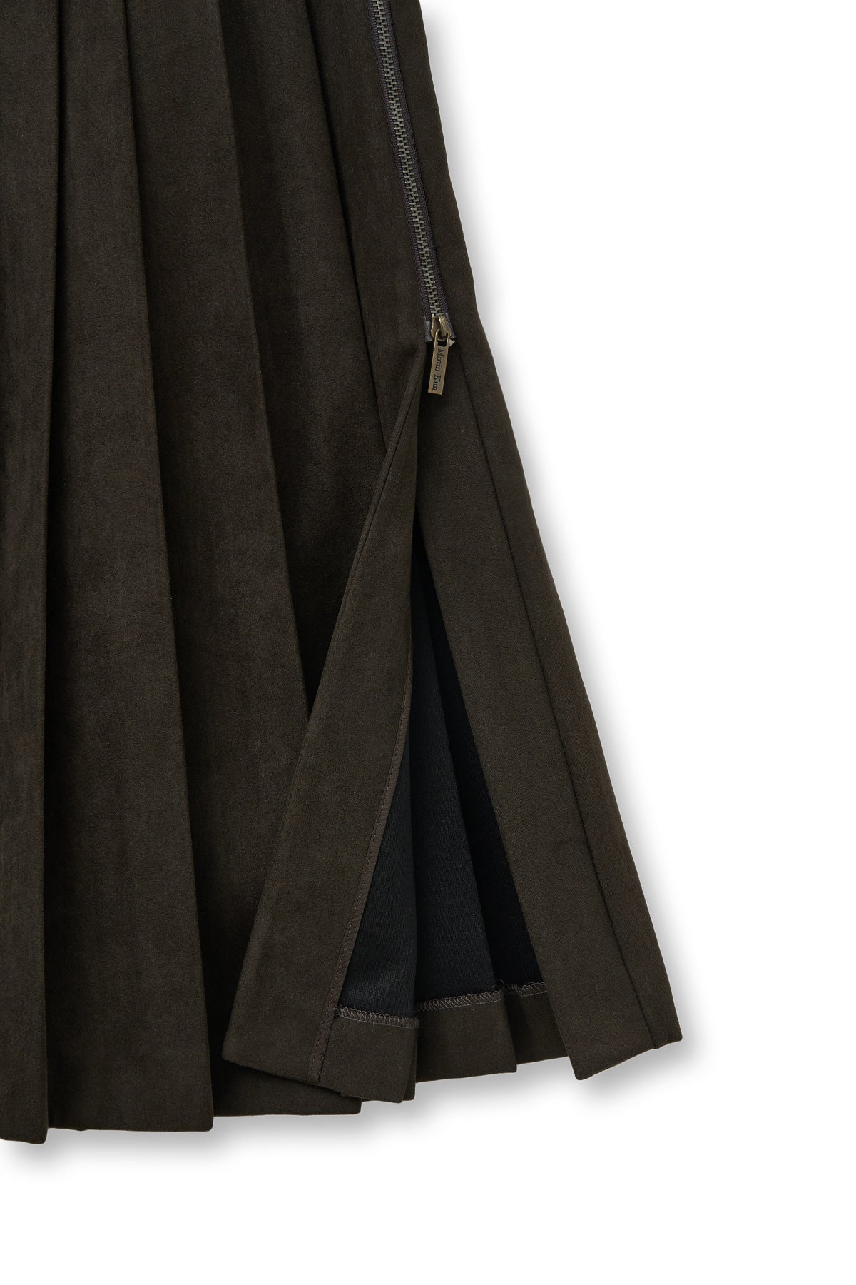 Matin Kim - Side Zipper Pleats Midi Skirt (Dark Brown) product image 3 | TRAB K-Fashion Australia