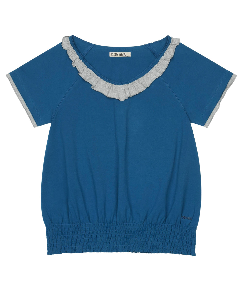 Coyseio - Ruffle V-Neck Smocked T-Shirt (Blue) product image 13 | TRAB K-Fashion Australia
