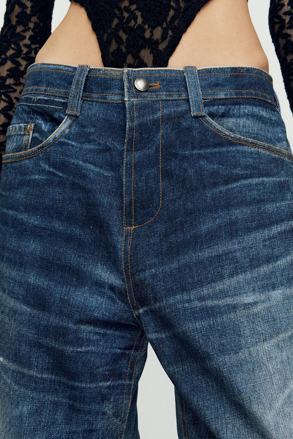 Andersson Bell - Trompe L'oeil Printed Denim Pants (Blue) product image 4 | TRAB K-Fashion Australia