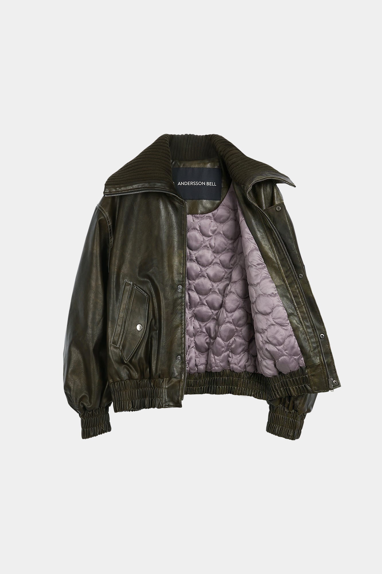 Andersson Bell - Knit-Collar Ma-1 Bomber Jacket (Khaki) product image 12 | TRAB K-Fashion Australia