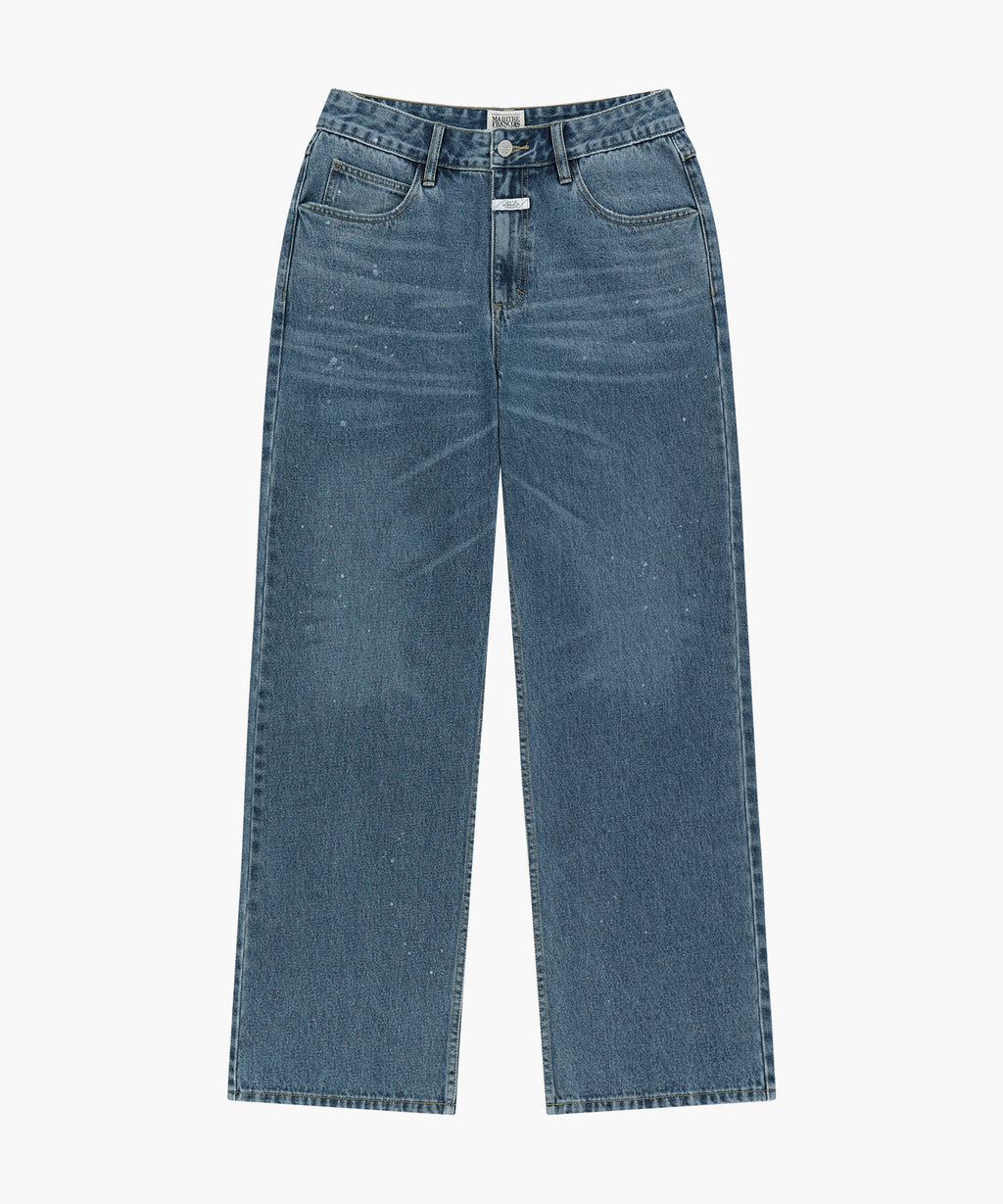 Marithe & Francois Girbaud - Semi-wide Painted Washed Denim Pants (Blue) product image 1 | TRAB K-Fashion Australia