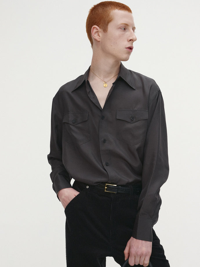 Tonywack - Silk Double Pocket Shirt (Olive Charcoal) product image 1 | TRAB K-Fashion Australia