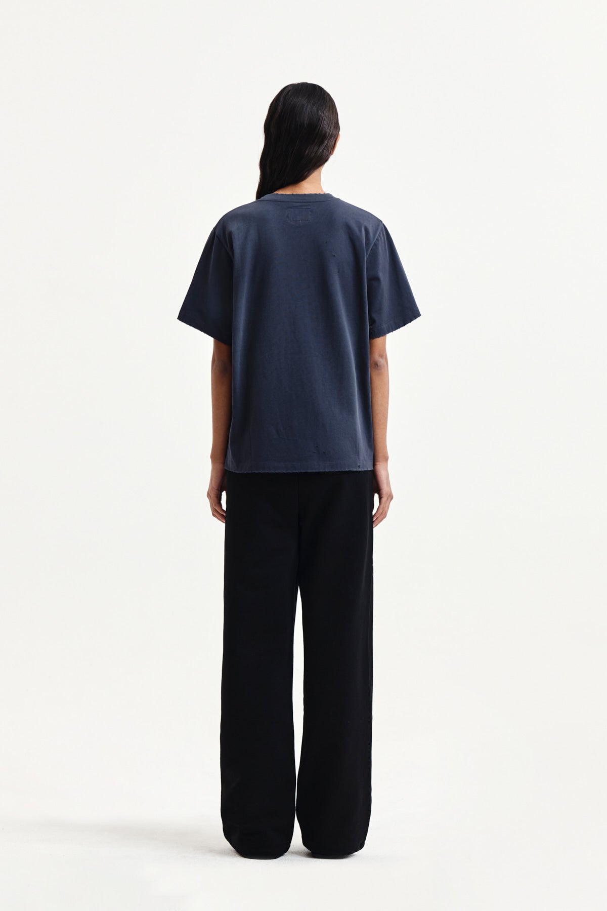Matin Kim - Spray Washed Lettering Damaged Top (Navy) product image 7 | TRAB K-Fashion Australia