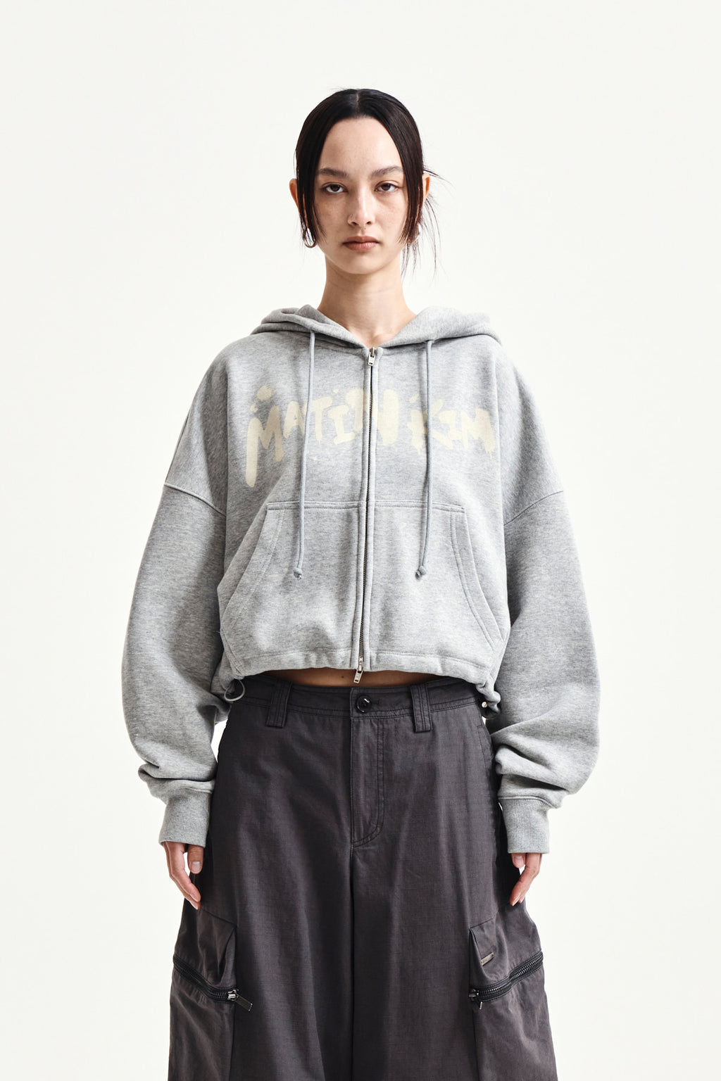 Matin Kim - Graffiti Logo Crop Hoody Zip Up (Grey) product image 10 | TRAB K-Fashion Australia