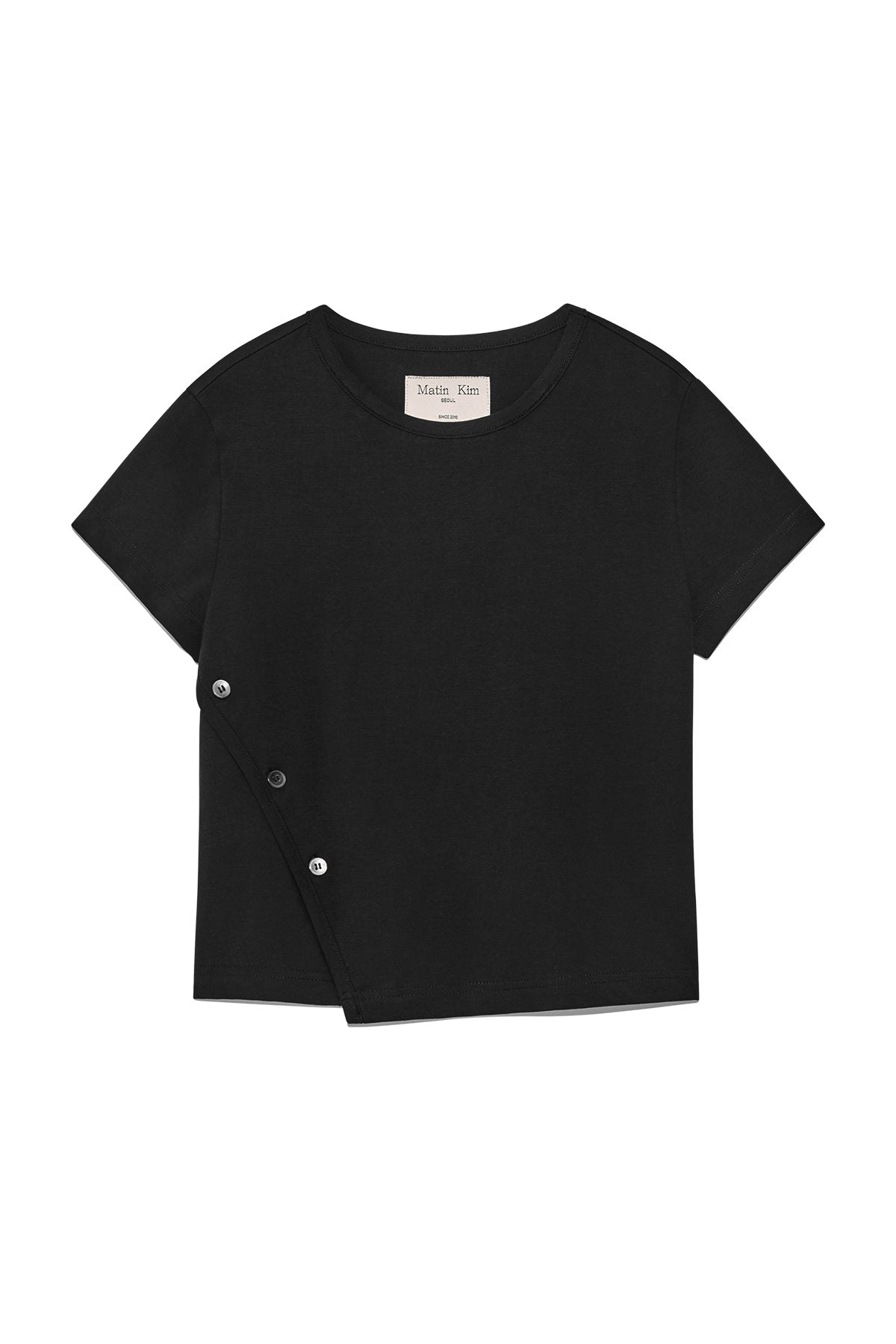 Matin Kim - Slit Button Point Crop Top (Black) product image 1 | TRAB K-Fashion Australia