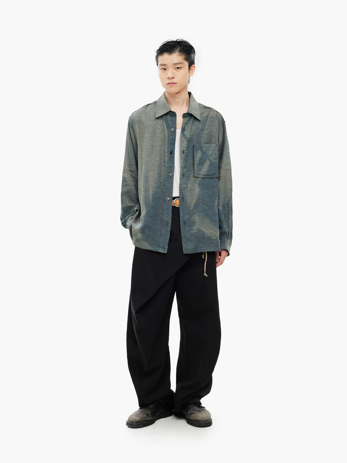 Jiyong Kim - Sun-Bleached Raw Edged Shirt (Green) product image 1 | TRAB K-Fashion Australia