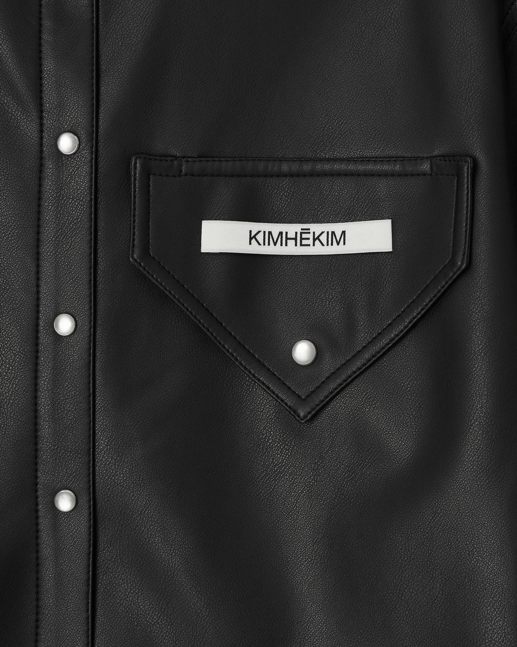 Kimhe Kim - Name Label Short Sleeve Vegan Leather Shirt (Black) product image 5 | TRAB K-Fashion Australia