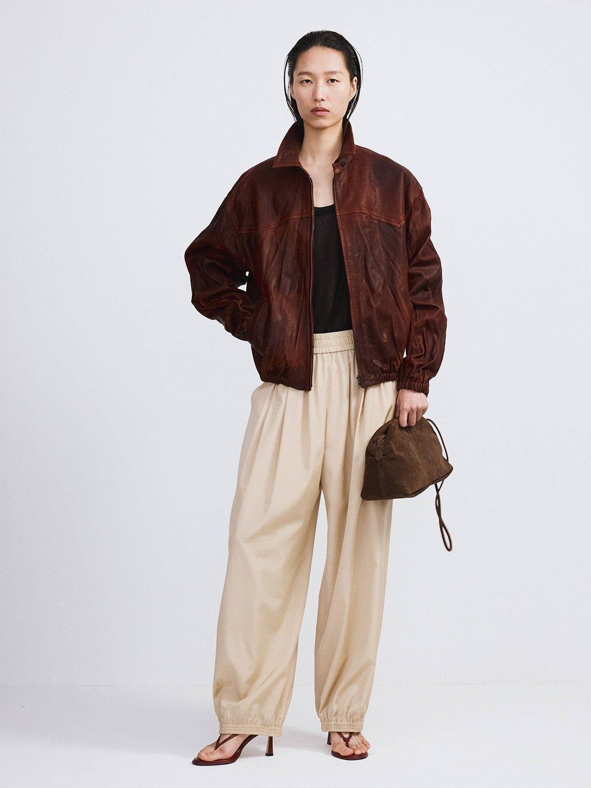 Recto - Vintage Effect Leather Jumper (Red Brown) product image 2 | TRAB K-Fashion Australia