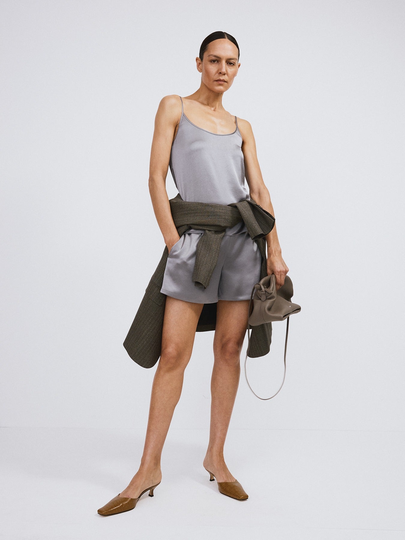Recto - Satin Back Banding Shorts (Stone Grey) product image 1 | TRAB K-Fashion Australia