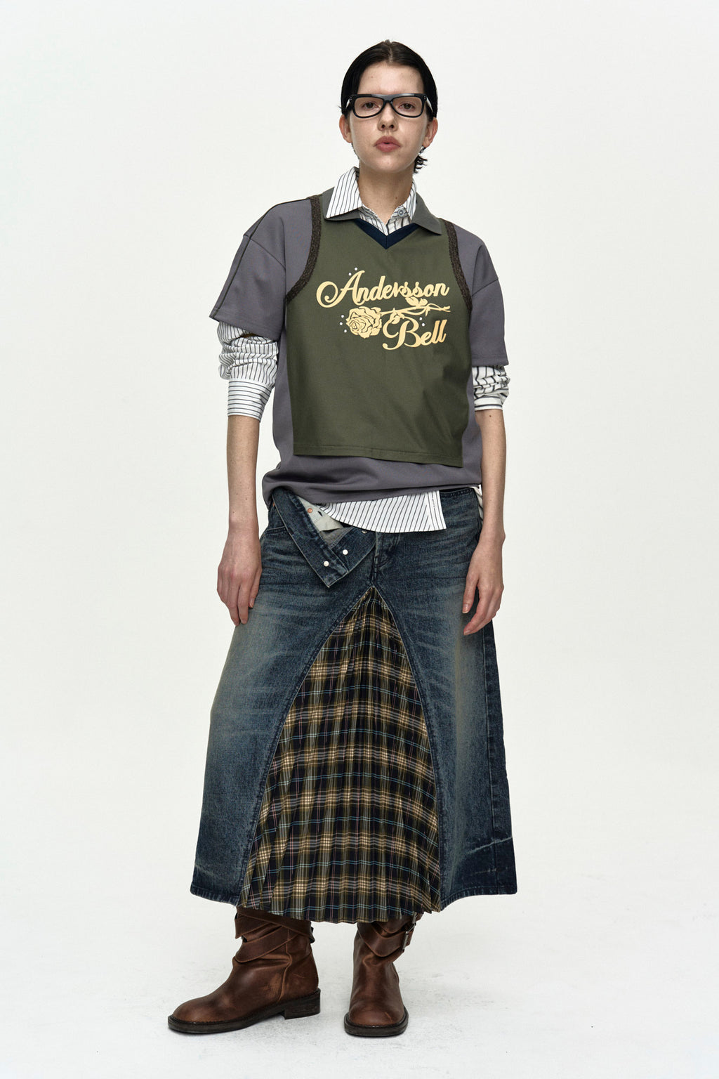 Andersson Bell - Lace Trimmed Polo Jersey Top (Grey/Khaki) product image 2 | TRAB K-Fashion Australia