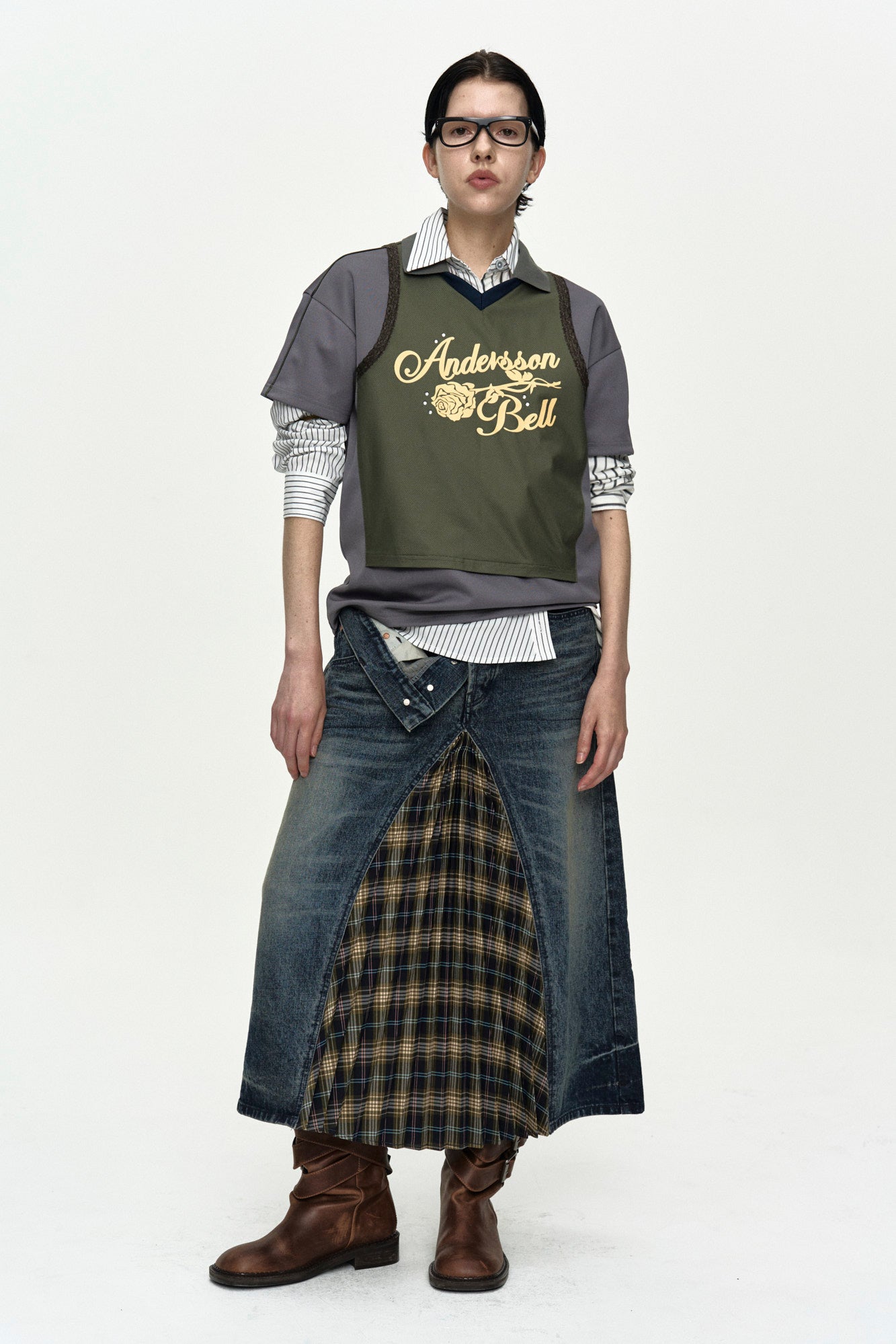 Andersson Bell - Lace Trimmed Polo Jersey Top (Grey/Khaki) product image 2 | TRAB K-Fashion Australia