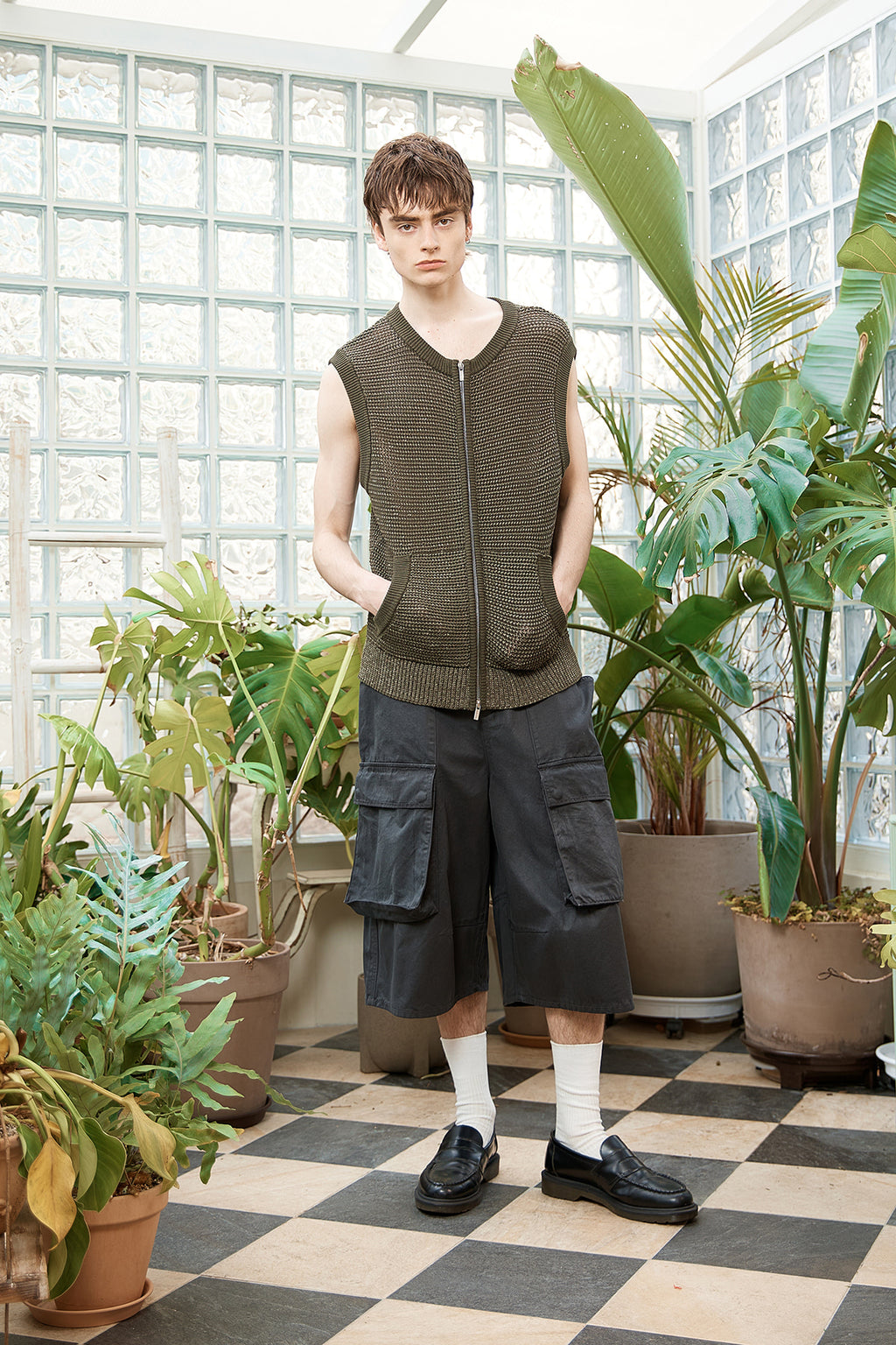 Matin Kim - Two Tone Mesh Knit Vest (Khaki) product image 9 | TRAB K-Fashion Australia