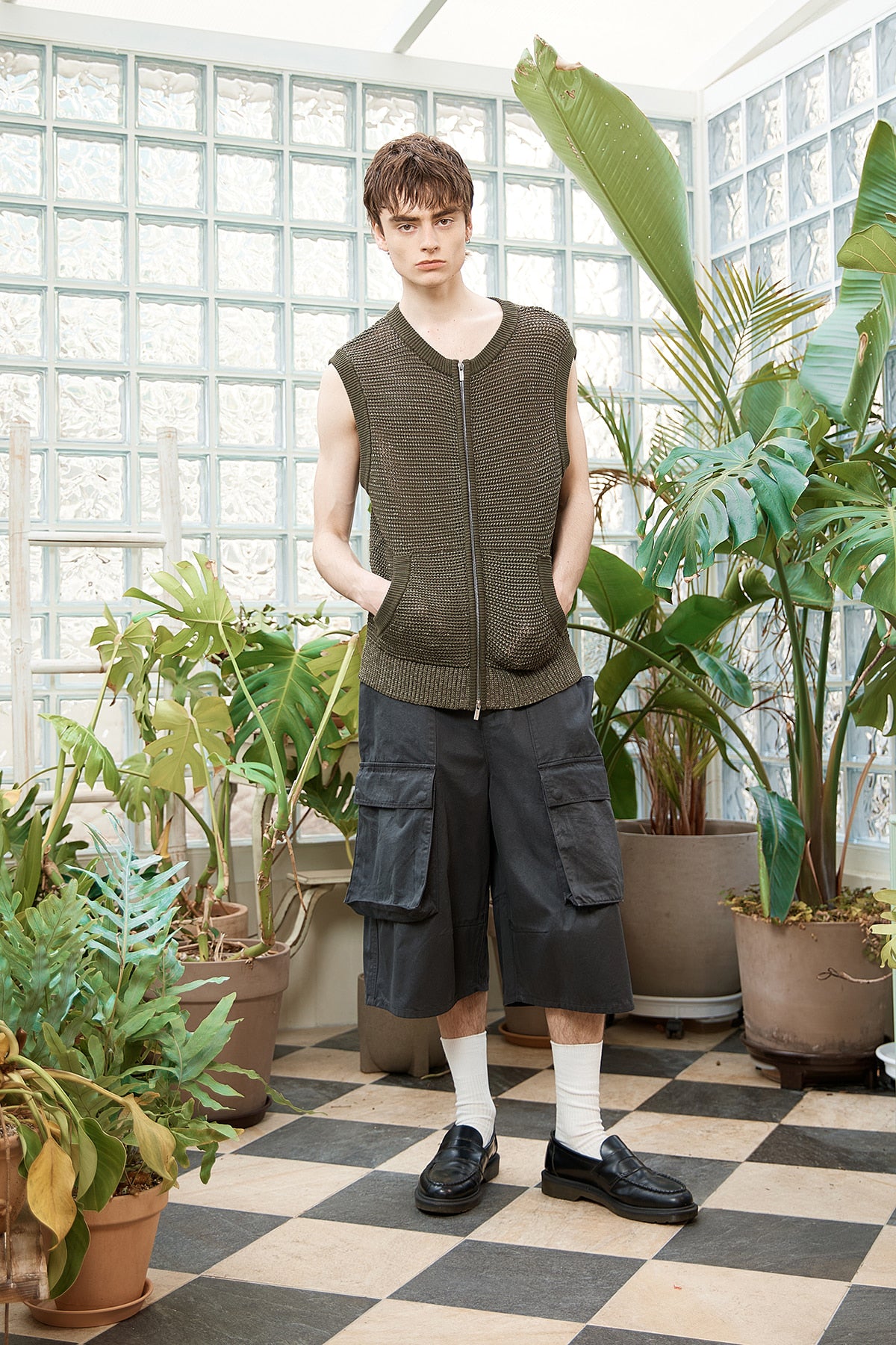 Matin Kim - Two Tone Mesh Knit Vest (Khaki) product image 9 | TRAB K-Fashion Australia