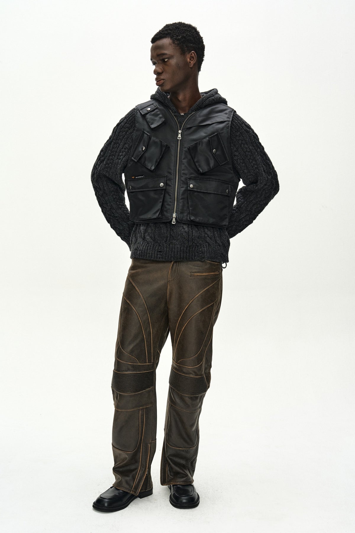 Andersson Bell - Leather Articulated Panel Jeans (Brown) product image 5 | TRAB K-Fashion Australia