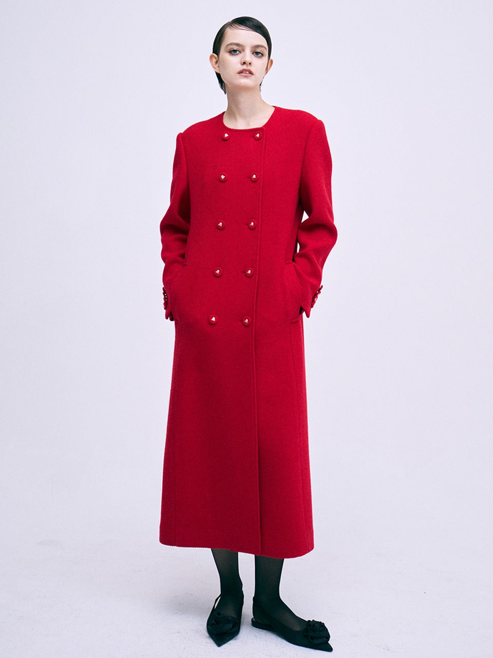 Mardi Mercredi - Wool Double Maxi Coat Collarless (Red) product image 1 | TRAB K-Fashion Australia