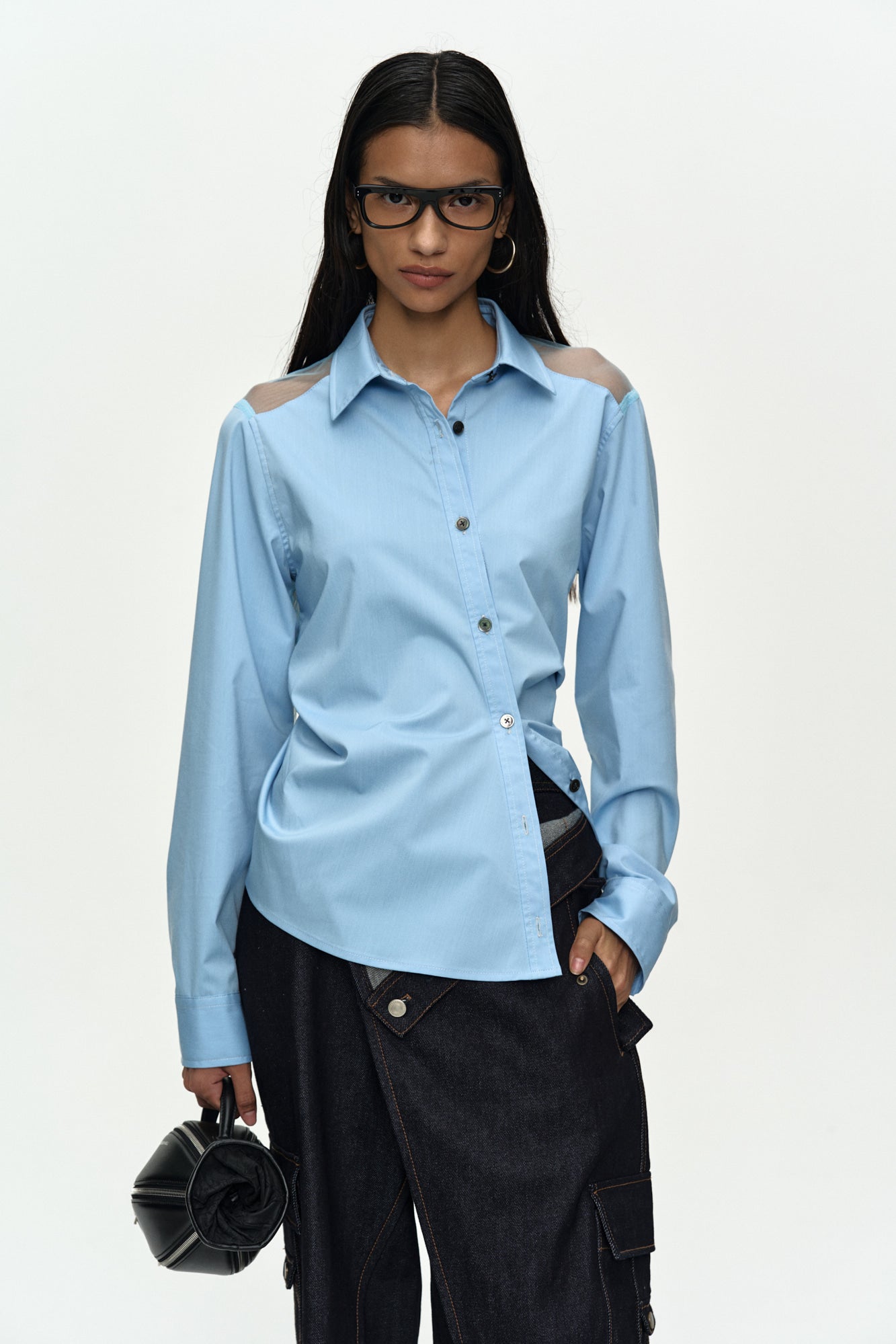 Andersson Bell - Mesh Twist-Tuck Shirt (Blue) product image 4 | TRAB K-Fashion Australia