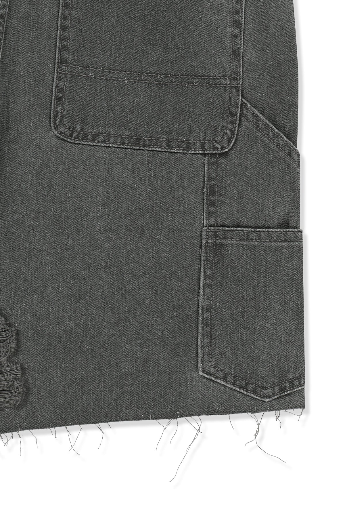 Matin Kim - Heringbone Raw Cut Denim Shorts (Grey) product image 5 | TRAB K-Fashion Australia