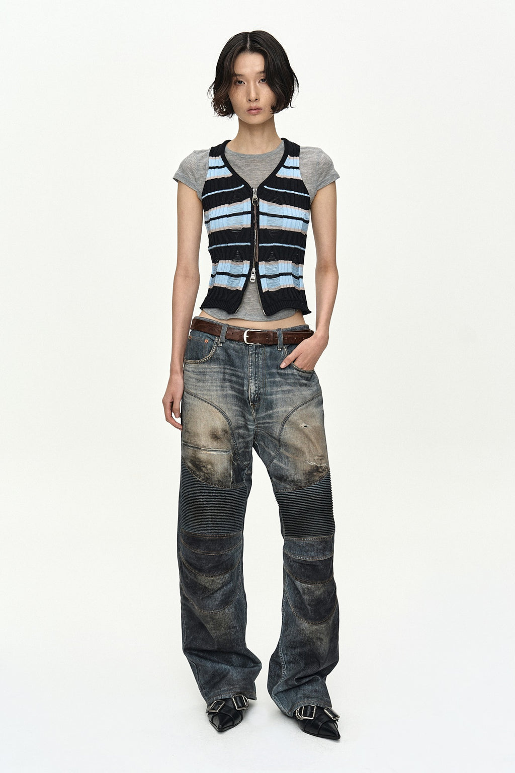 Andersson Bell - Stripe Open Knit Vest (Blue/Black) product image 1 | TRAB K-Fashion Australia