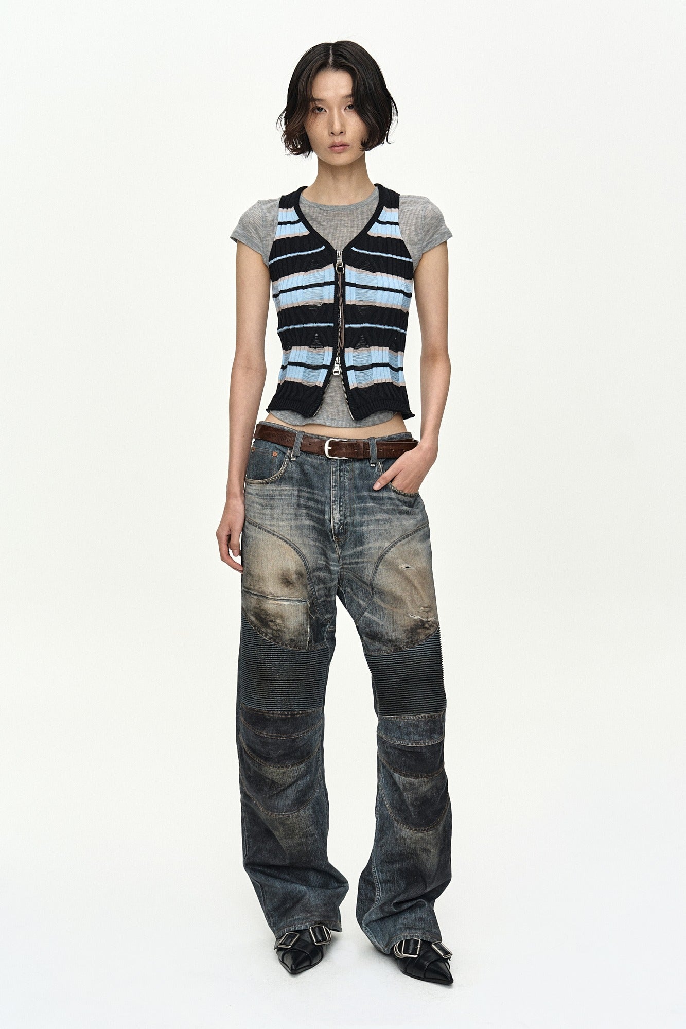 Andersson Bell - Stripe Open Knit Vest (Blue/Black) product image 1 | TRAB K-Fashion Australia